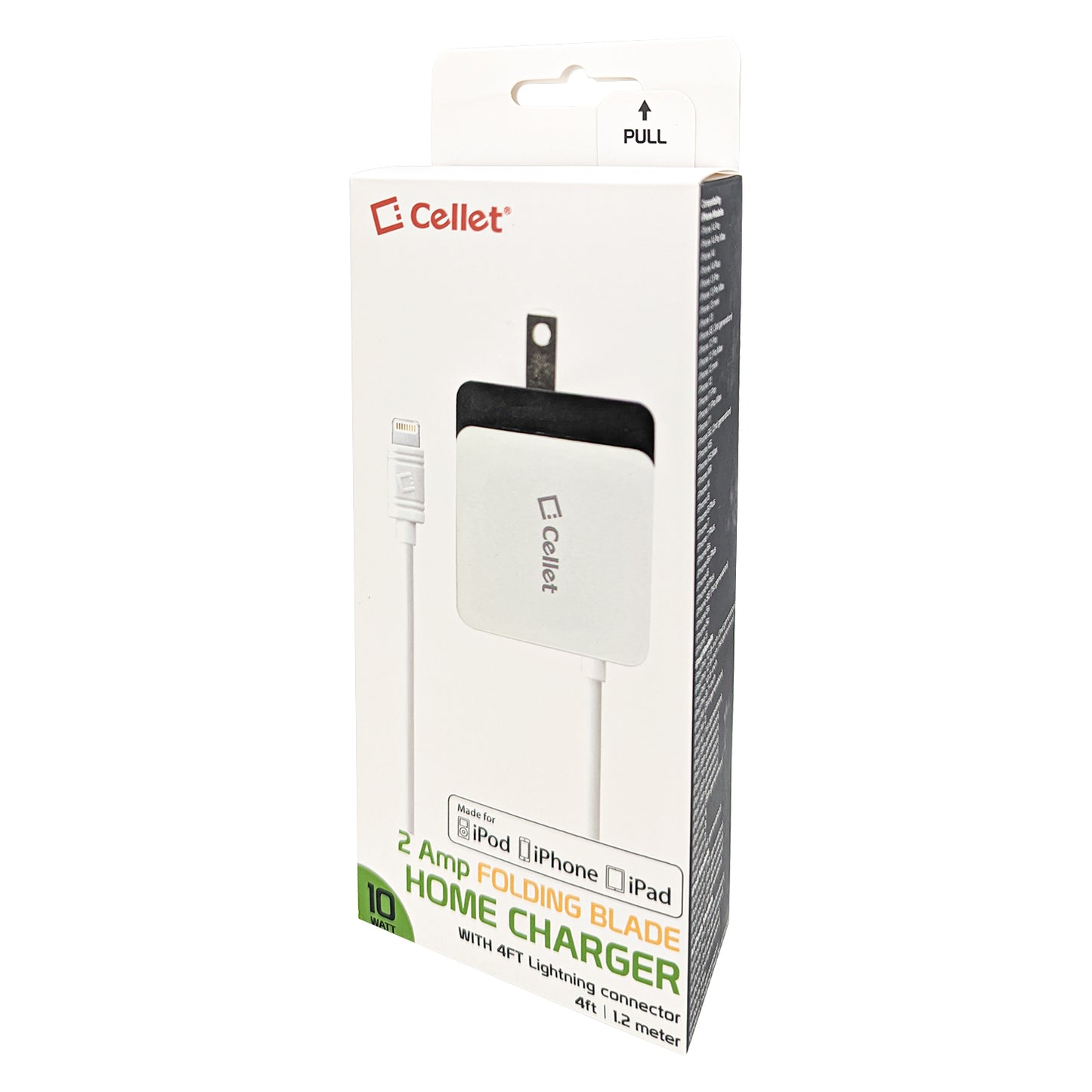 TCAPP5GB - Cellet 10W (2A) Apple MFi Certified Lightning Wall Charger – UL Certified Compact Folding Blade Charger with 4ft Cable – Fast Charging for iPhone, iPad, iPod – White