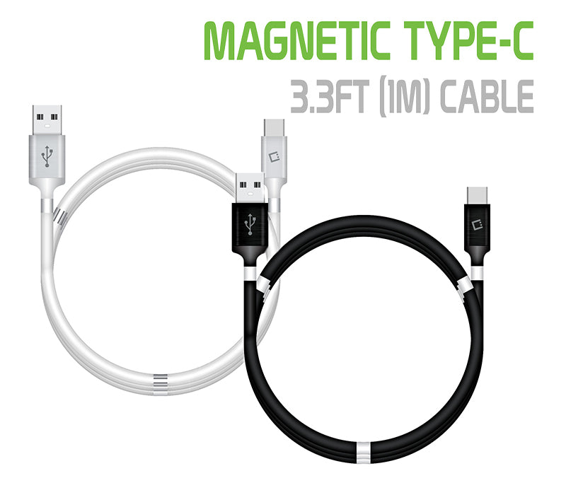 DCACOIL3WT - USB-C Charging Cable, Magnetic Self Winding, Tangle Free, USB-C to USB-A Charging and Data Cord- 3.3ft. (1m)