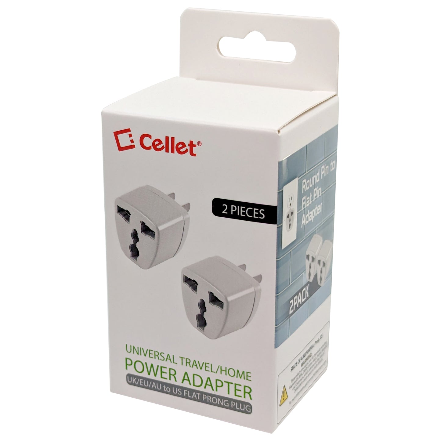 Cellet Universal Travel AC Wall Power Adapter to Convert China, UK, AU, EU & other Plugs to US Plug Socket (2-PACK)