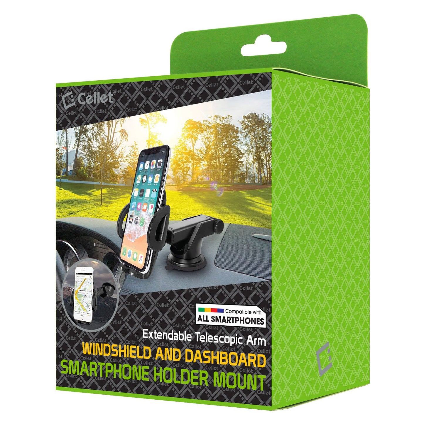 PHD350 - Cellet Telescoping Arm Car Phone Holder – Adjustable Dashboard & Windshield Mount for Smartphones