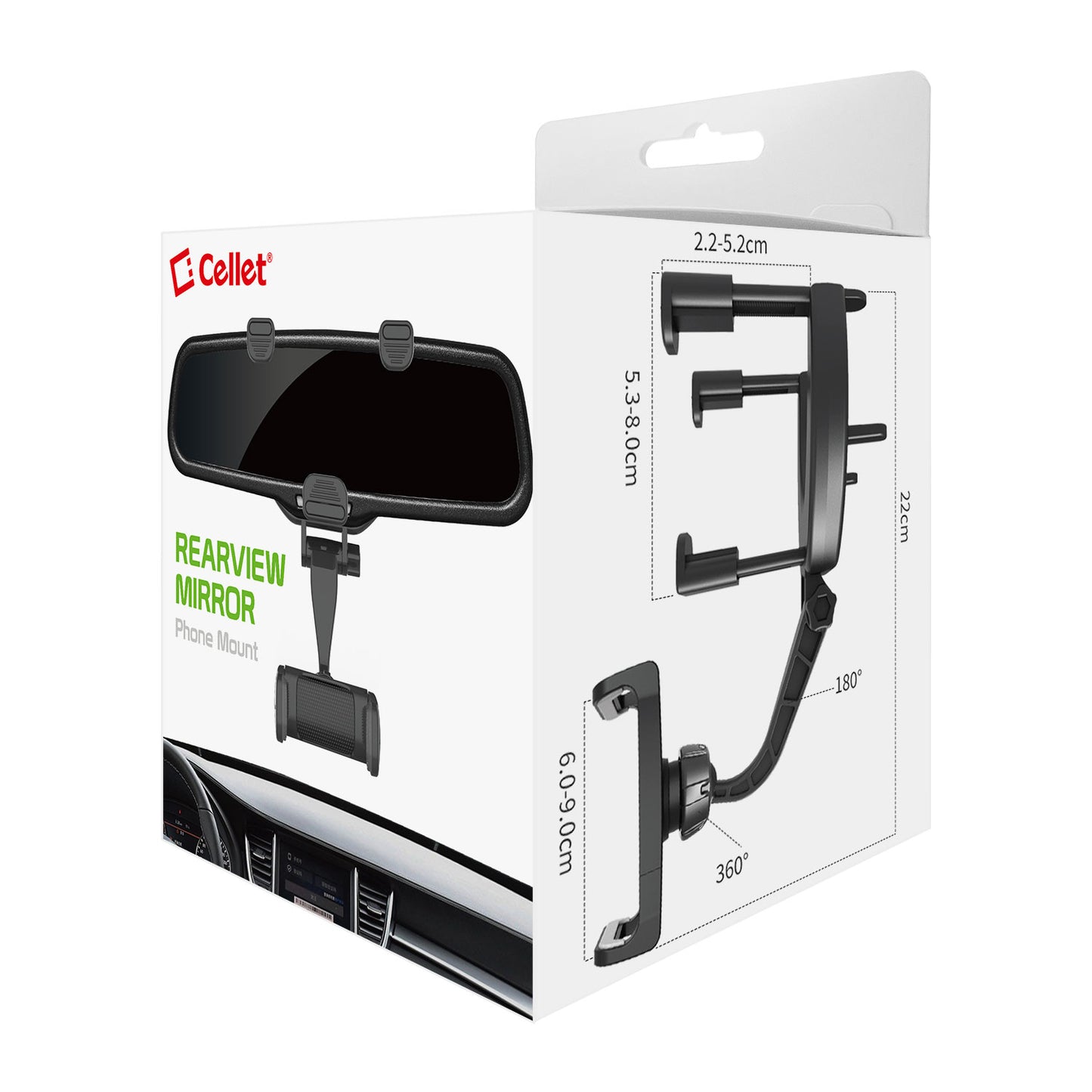 Car Rear-view Mirror Mount Phone Holder, 360 Degree Rotating, Adjustable Brackets Compatible for iPhones Galaxy Z Fold, Z Flip, Google Pixel, Moto