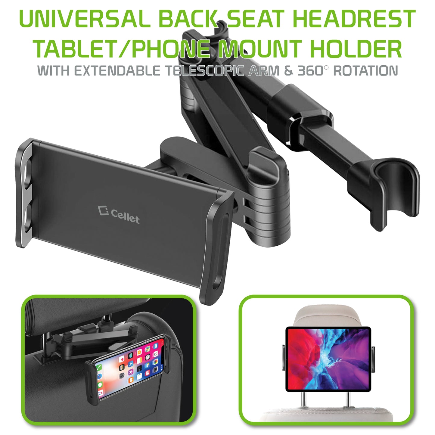 REAR SEAT HEADREST PHONE MOUNT - Black