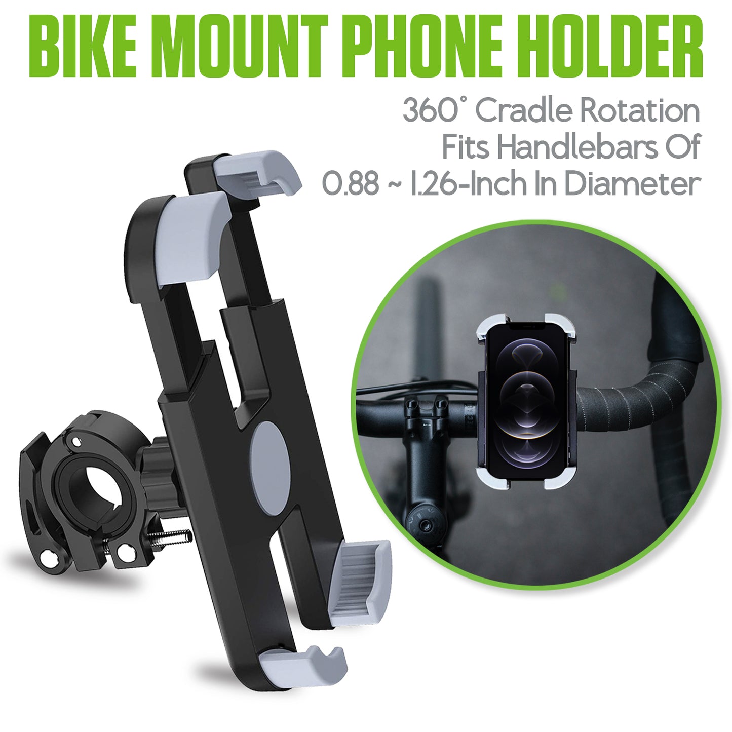 PHBIKE01 - Cellet Bike Phone Mount Holder - 360° Rotation, Universal Handlebar Clamp 0.88-1.26", Non-Slip Cradle for iPhone & Android 4.7-6.8", Easy Install Bicycle Motorcycle