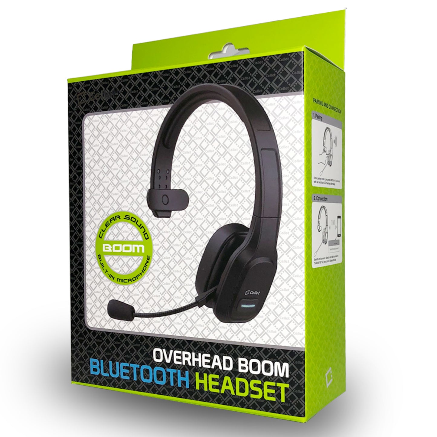 EBBOOMM100 - Cellet Overhead Boom Mic Wireless Headset with Noise Cancelling, Echo Reduction, USB-C Charging, 34H Talk Time, 30ft Range – Adjustable Headband, All-Day Comfort, Wired & Wireless Modes