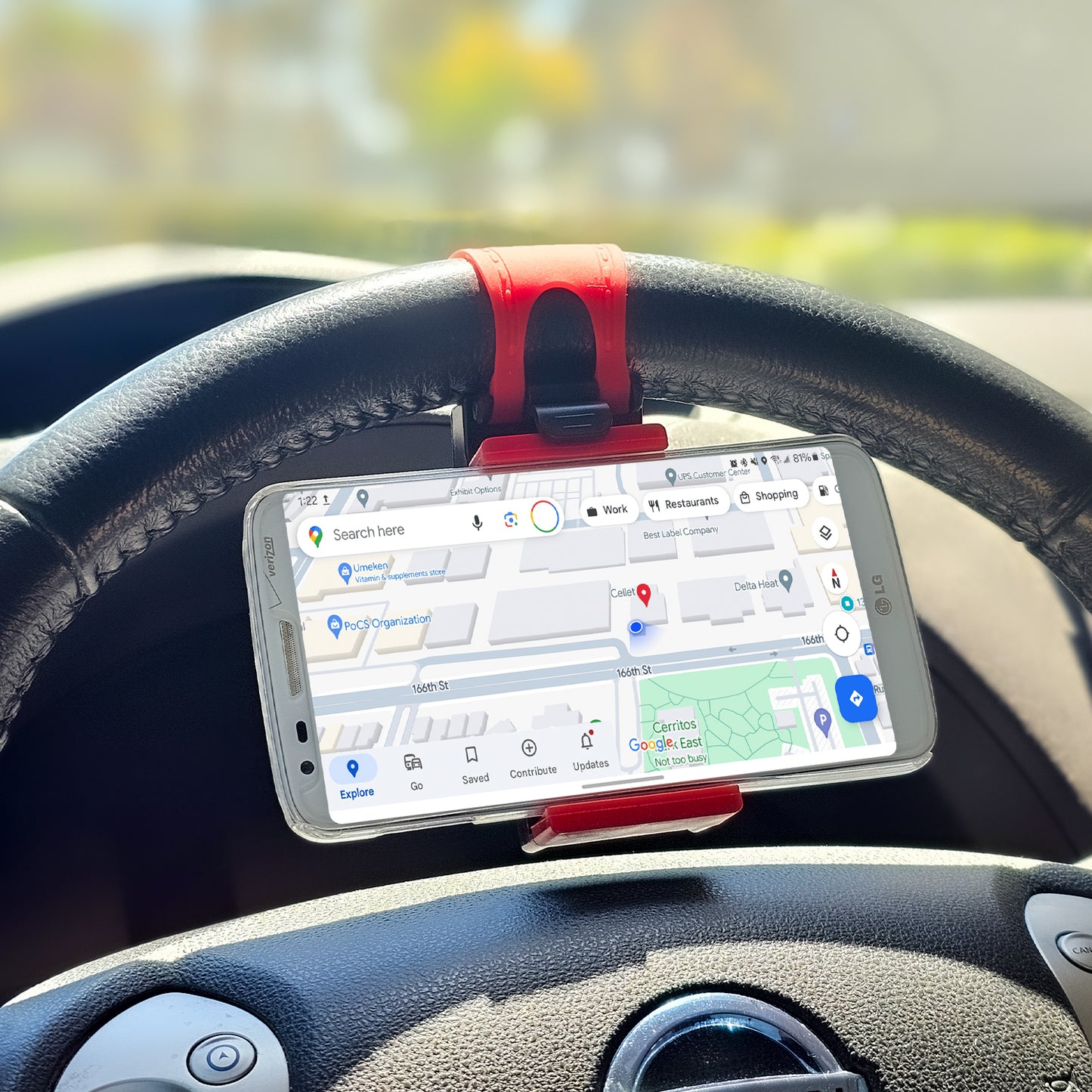 PHHD100 - Universal Steering Wheel Phone Mount Holder - Adjustable Handlebar Cradle Clamp Fits iPhone 16 15 14 13 Pro Black, Fits Standard Devices 2.1" to 3.1" Wide, Stroller & Exercise Bike Bracket