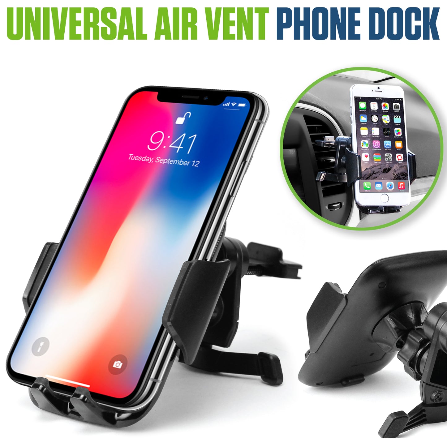PHVENTCN - Universal Air Vent Phone Holder for Car, 360° Rotation Smartphone Mount with Adjustable Grip, Quick Release Button, Secure Cell Phone Stand for iPhone and Android