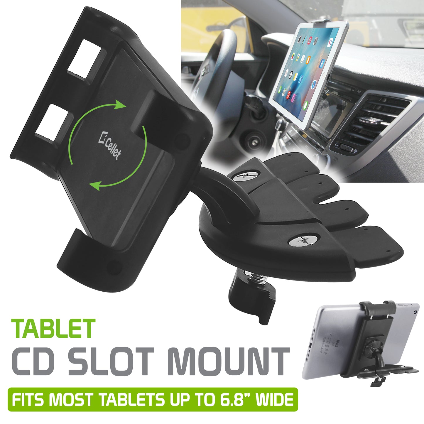 PHCDTAB-  Universal CD Slot Insert Phone & Tablet Mount, Adjustable Rotating 360 Cradle