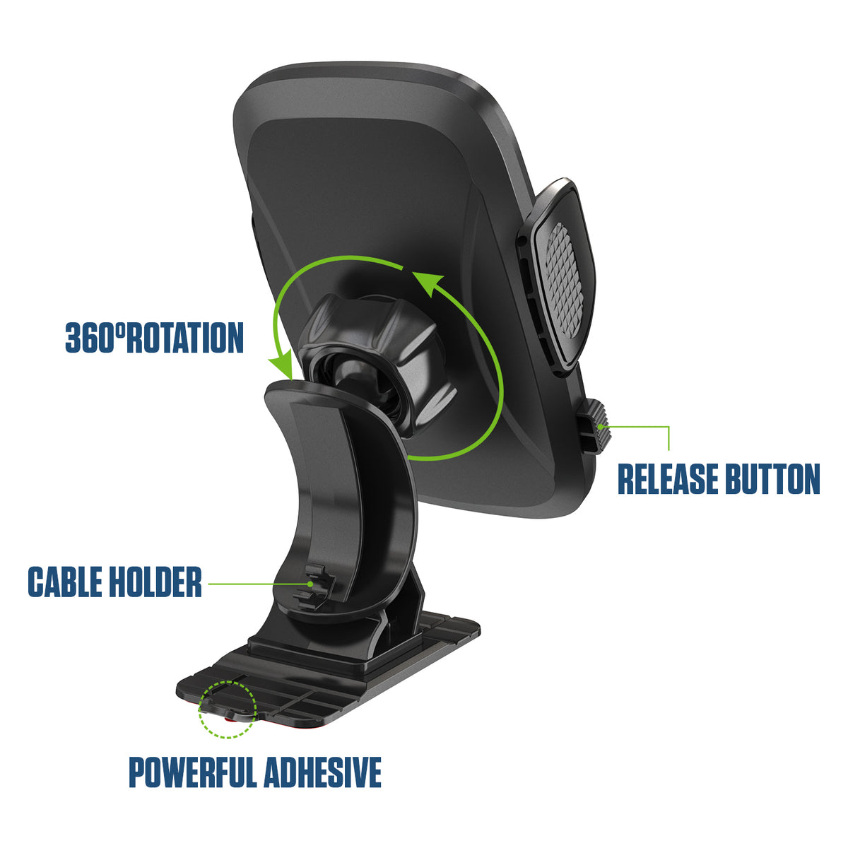 PHD300 - 🚗 Cellet Universal Car & Desk Phone Mount - Strong 3M Adhesive Pad, 360° Rotation, One-Touch Release - Secure Windshield, Dashboard & Countertop Holder for iPhone, Samsung, Android
