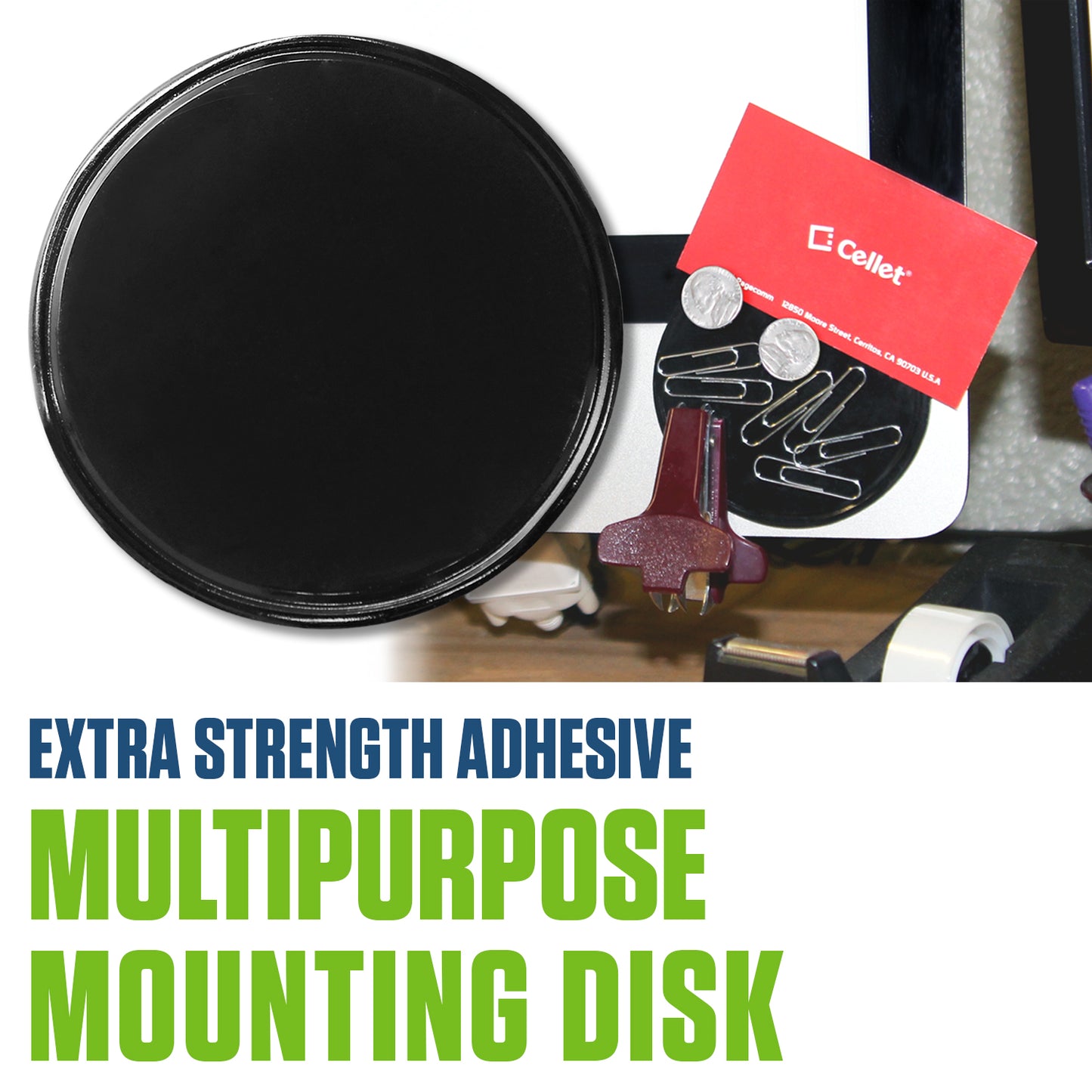 DISK2 - Extra Strength Sticky Gel Pad - Multipurpose Anti-Slip Dash Mount for Phone, Keys, Glasses - Washable & Reusable Double Sided Adhesive Disk for Car, Home, Office - 3.15" Large Round Black, 2-Pack