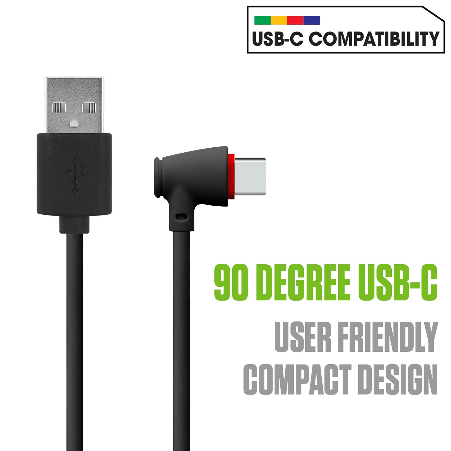 DCA904BK - Cellet 90 Degree USB C to USB A Cable (4ft) Right Angle Type C Charging & Data Sync Cord, Heavy Duty Fast Charge Compatible with Apple iPhone 17/16/15 Series, Samsung Galaxy, Pixel, Moto, iPad, Laptop