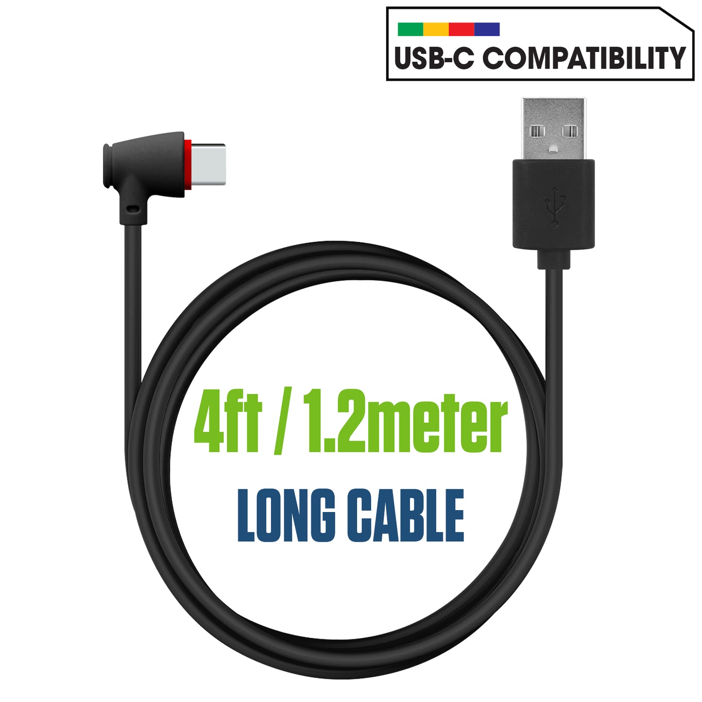 DCA904BK - Cellet 90 Degree USB C to USB A Cable (4ft) Right Angle Type C Charging & Data Sync Cord, Heavy Duty Fast Charge Compatible with Apple iPhone 17/16/15 Series, Samsung Galaxy, Pixel, Moto, iPad, Laptop