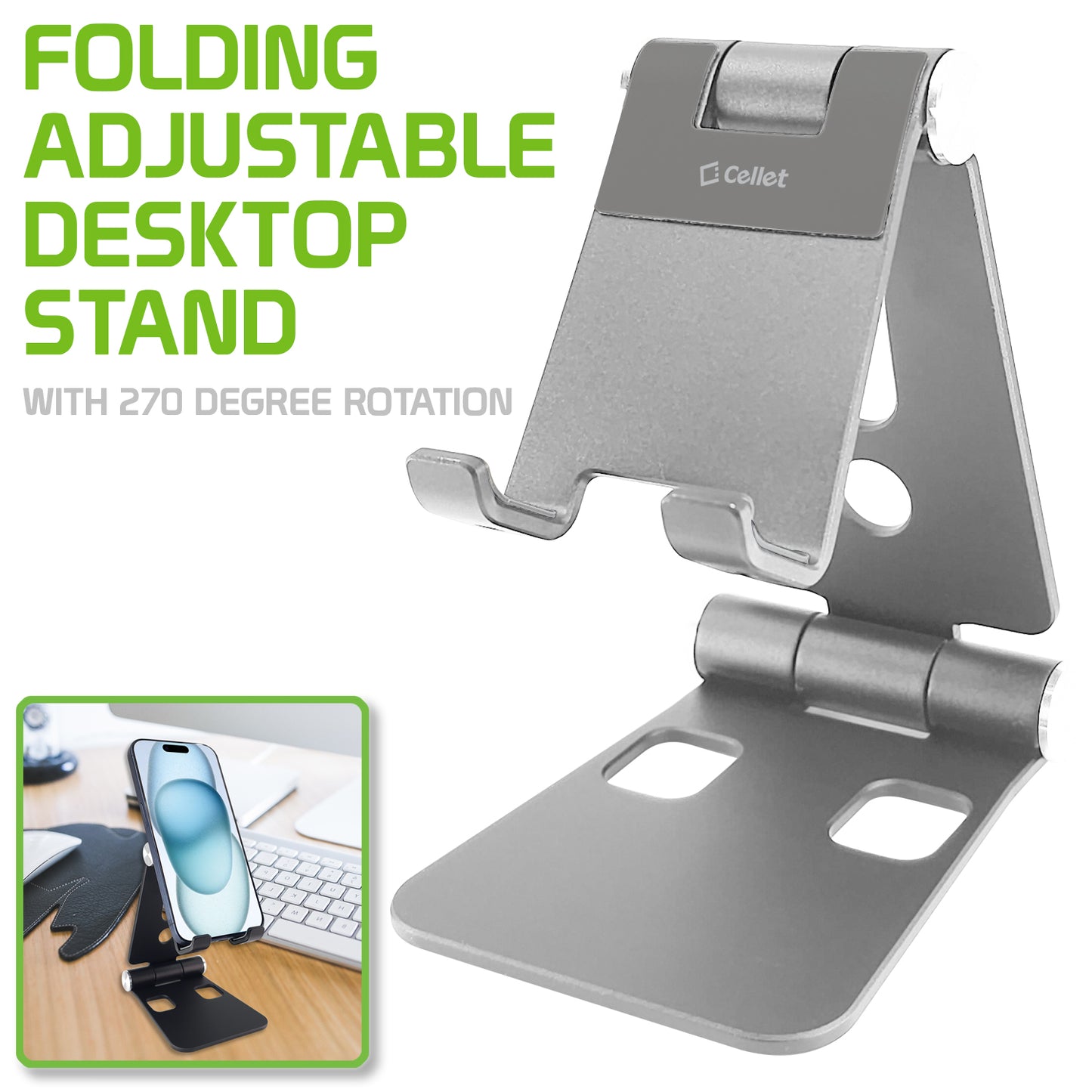PHALUSL_FA - Table Desktop Phone Stand Smartphone Holder, Portable Resilient Aluminum -Silver (Copy)