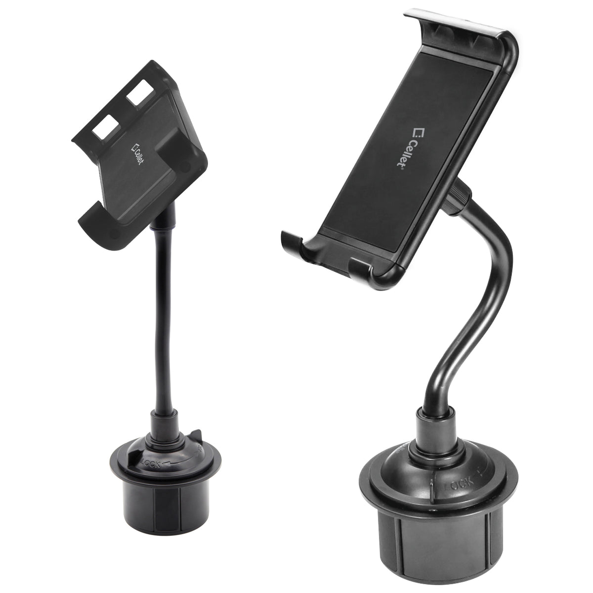 PHC19CN - Cellet Flexible Arm Cup Holder Tablet Mount - Universal Car Cup Base Holder with 360° Swivel & Adjustable Neck for iPad Pro Air Mini, Samsung Galaxy Tab, Surface, & 4.7-9.5 Inch Devices