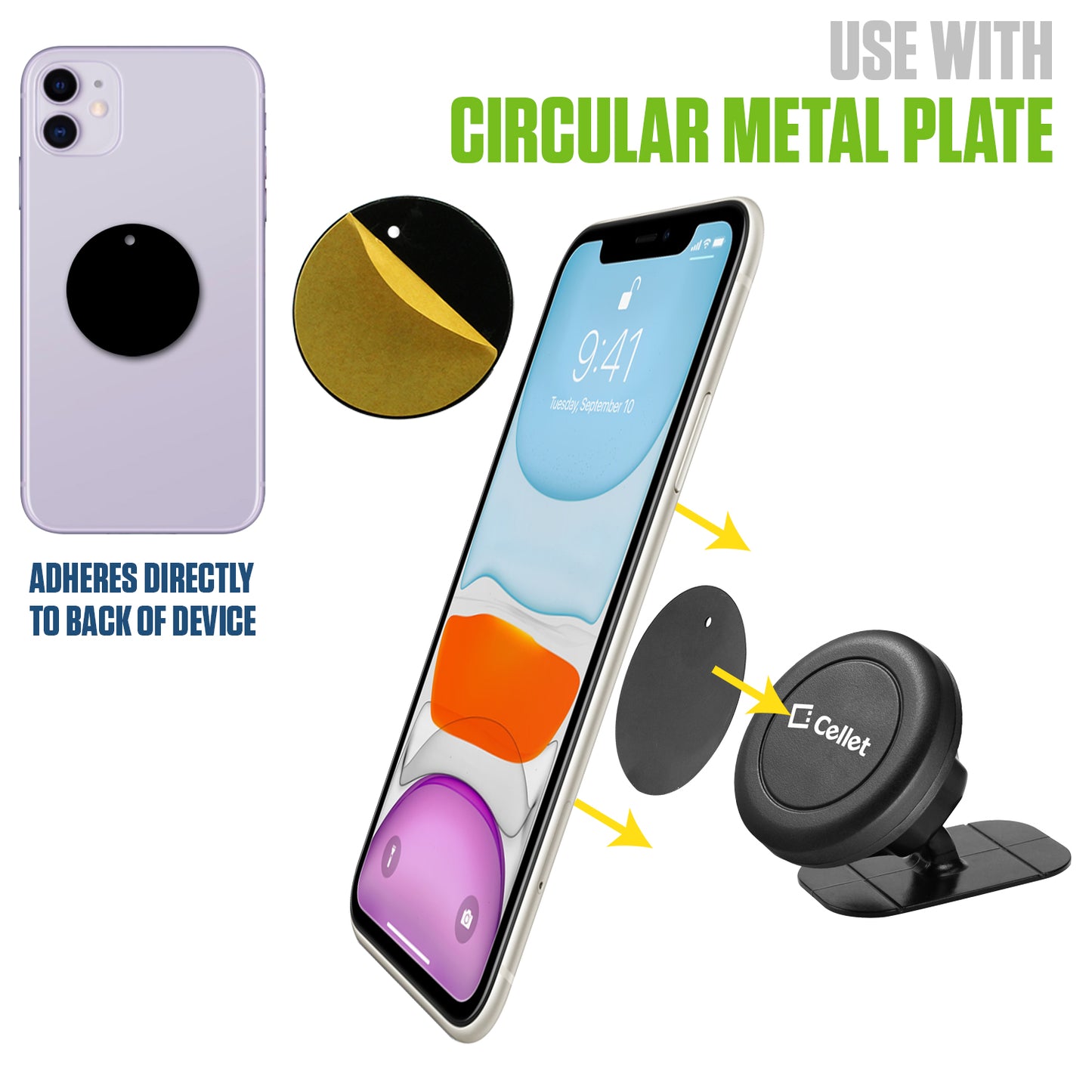 CLCMETALP8 - [8 Pack] Universal Metal Plates for Magnetic Phone Car Mount - 4 Round and 4 Rectangular High-Bond Adhesive Patches with Protective Films - Compatible with iPhone, Samsung, Pixel, and All Magnetic Holders - Black