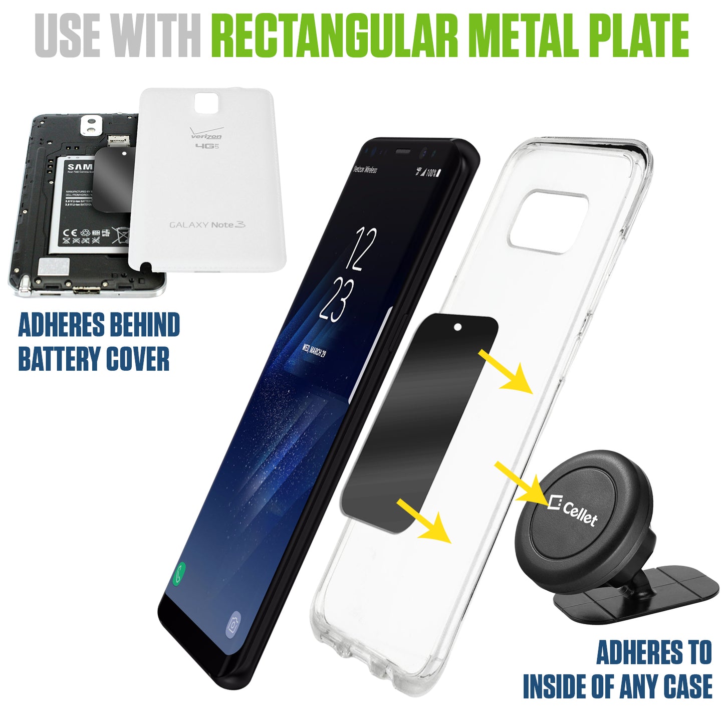 CLCMETALP8 - [8 Pack] Universal Metal Plates for Magnetic Phone Car Mount - 4 Round and 4 Rectangular High-Bond Adhesive Patches with Protective Films - Compatible with iPhone, Samsung, Pixel, and All Magnetic Holders - Black