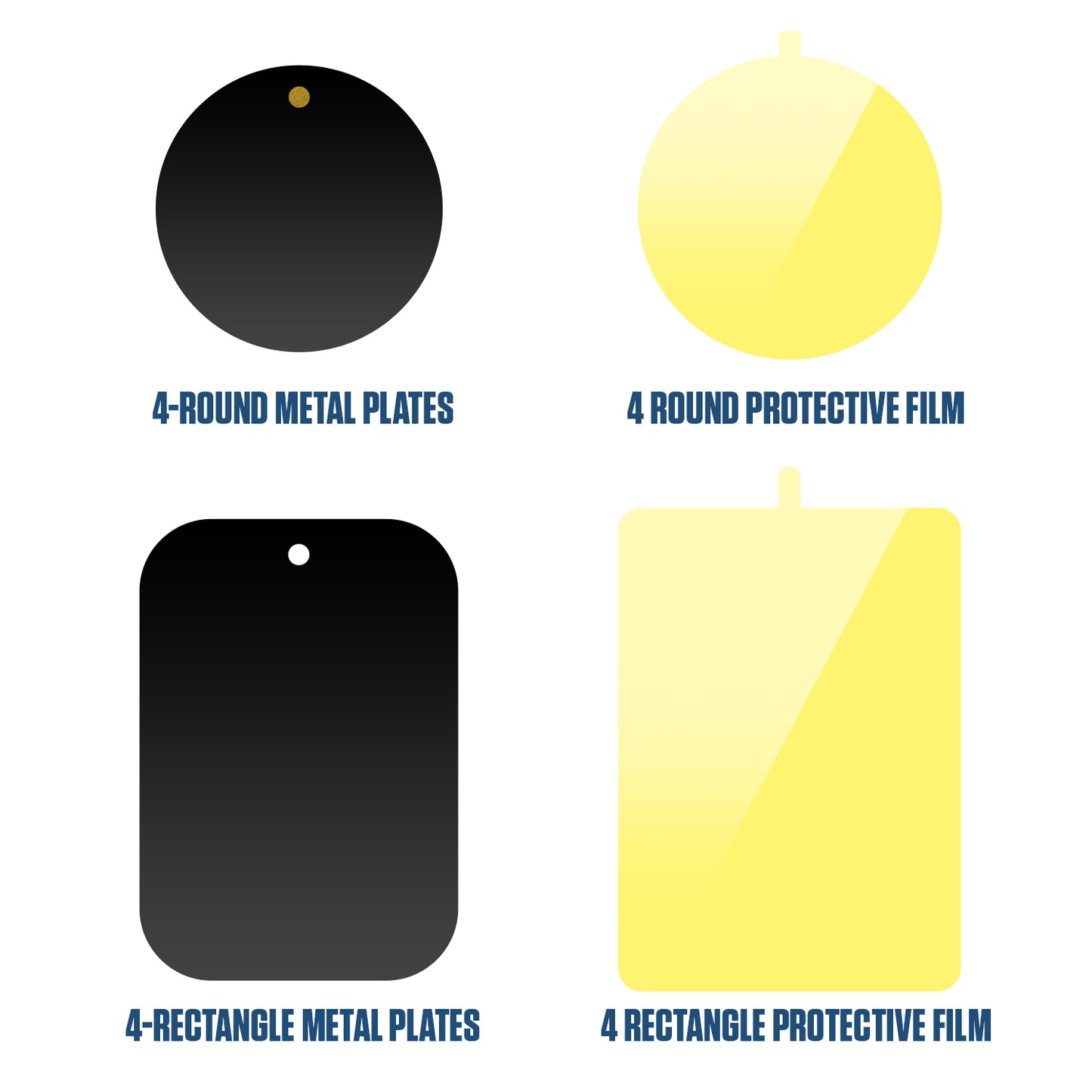 CLCMETALP8 - [8 Pack] Universal Metal Plates for Magnetic Phone Car Mount - 4 Round and 4 Rectangular High-Bond Adhesive Patches with Protective Films - Compatible with iPhone, Samsung, Pixel, and All Magnetic Holders - Black
