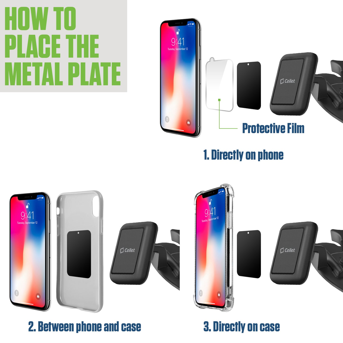 CLCMETALP8 - [8 Pack] Universal Metal Plates for Magnetic Phone Car Mount - 4 Round and 4 Rectangular High-Bond Adhesive Patches with Protective Films - Compatible with iPhone, Samsung, Pixel, and All Magnetic Holders - Black