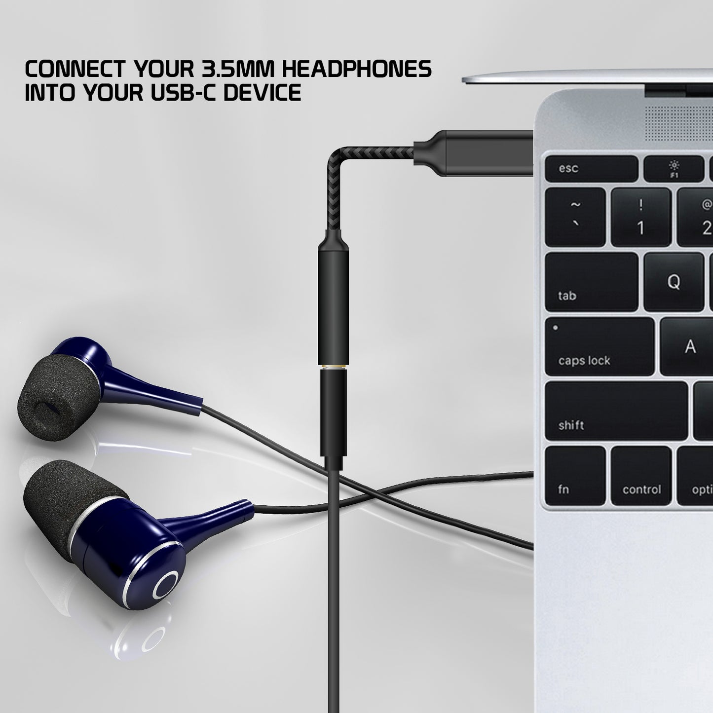 DCAFEMB -USB C to 3.5mm Female Headphone Adapter, Heavy Duty Nylon Braided Audio Converter