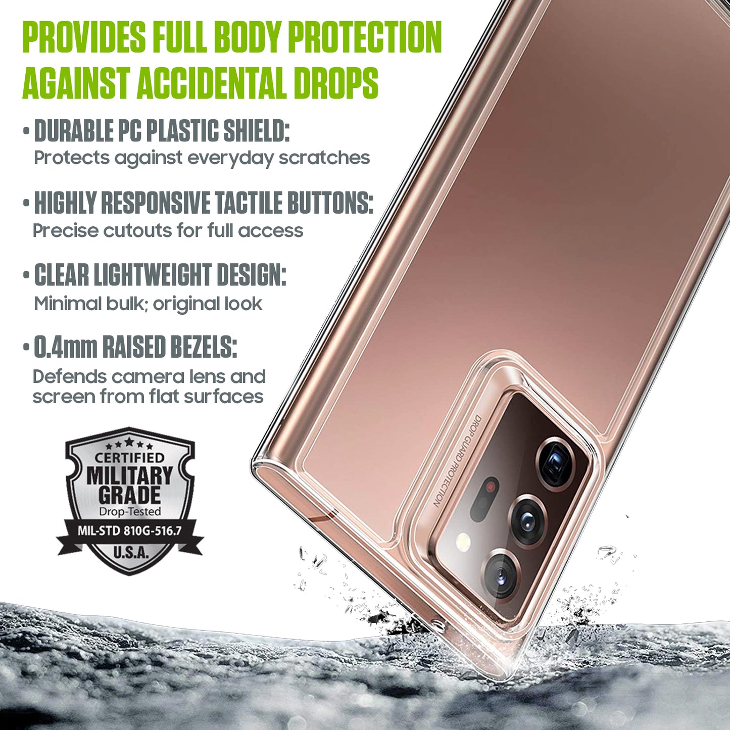 CCSAMN20CL - Crystal Clear Case for Samsung Galaxy Note 20, Ultra Slim Thin Shockproof Protective Phone Cover, Military Grade Drop Tested, Anti-Scratch PC Back & Flexible TPU Bumper, Supports Wireless Charging