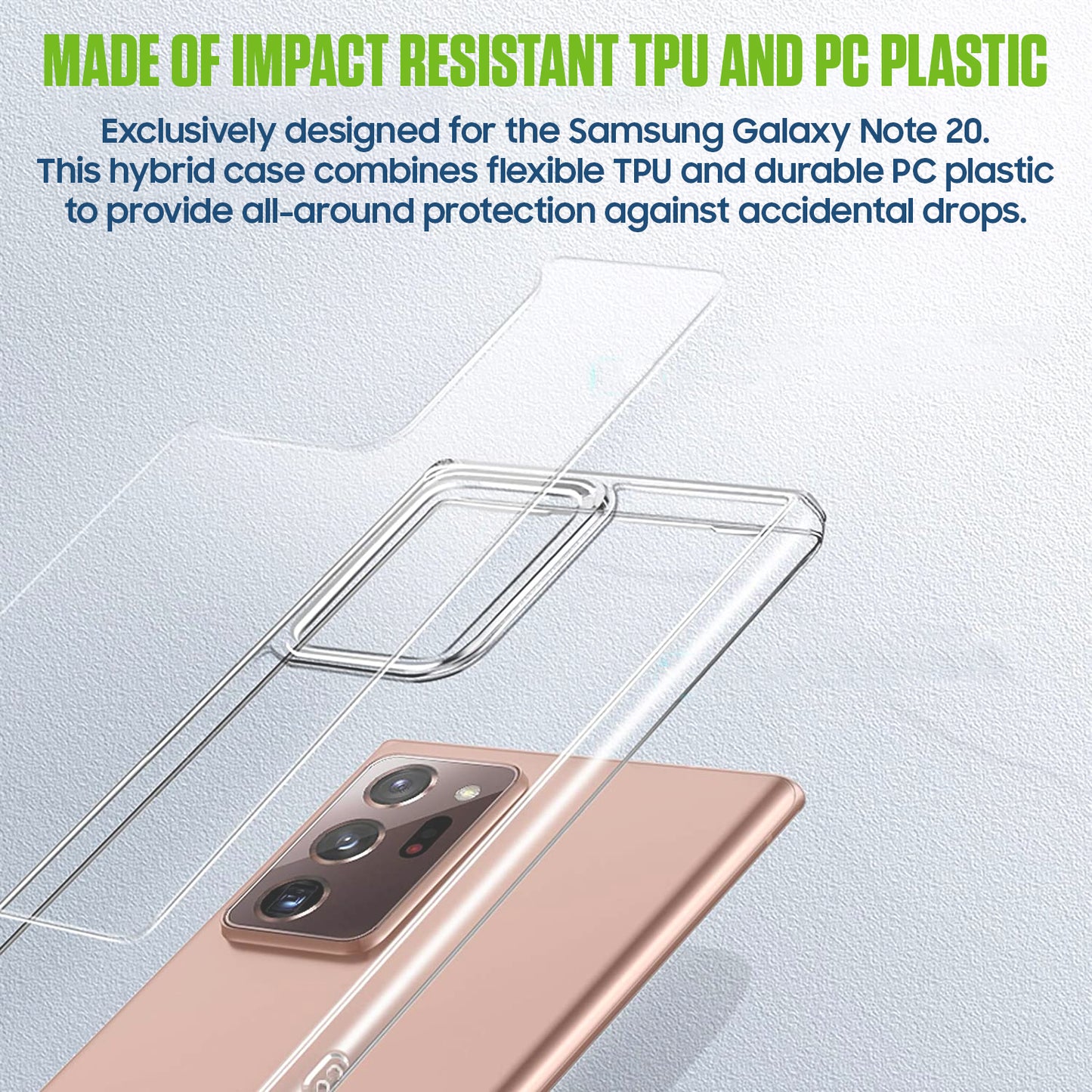 CCSAMN20CL - Crystal Clear Case for Samsung Galaxy Note 20, Ultra Slim Thin Shockproof Protective Phone Cover, Military Grade Drop Tested, Anti-Scratch PC Back & Flexible TPU Bumper, Supports Wireless Charging