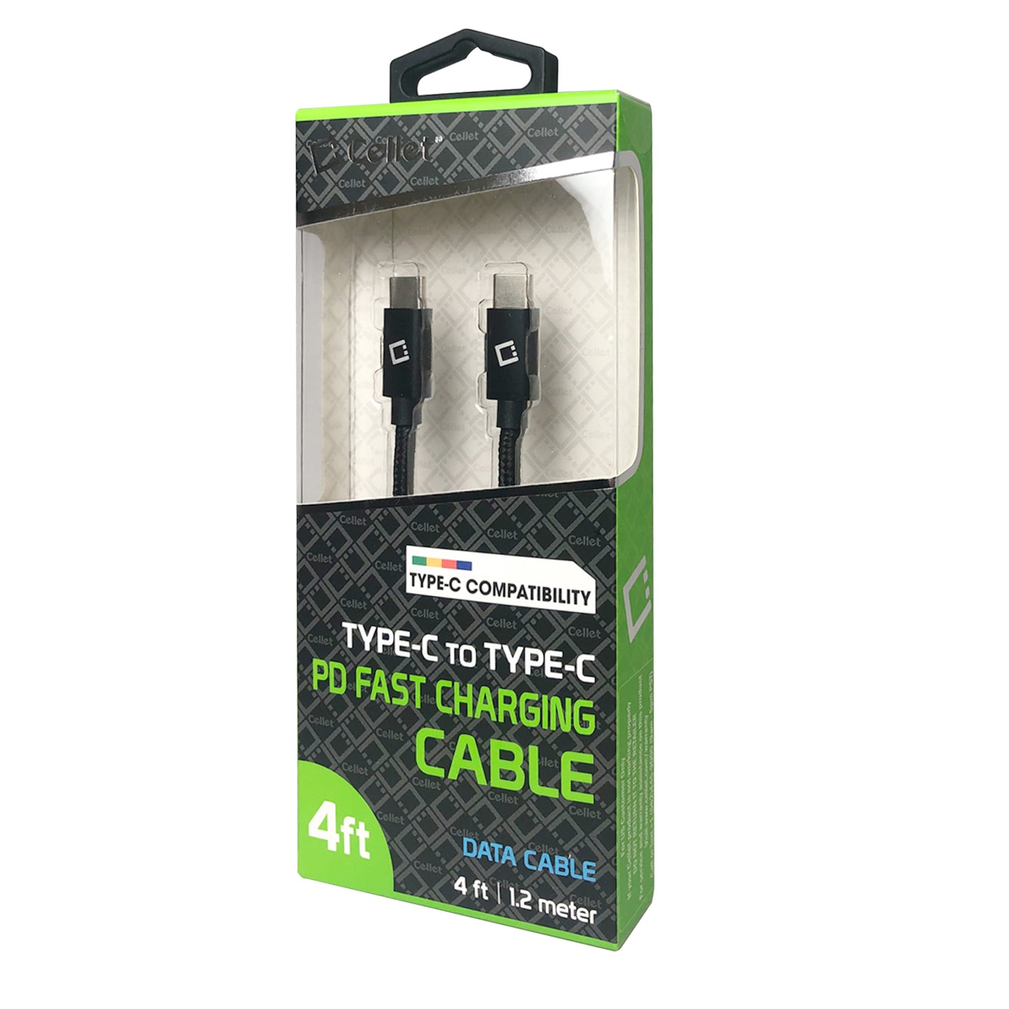 DCDC4BK - Cellet 4ft. USB-C to USB-C Fast Charging and Data Sync Nylon Braided Cable Compatible with Apple iPhone 15 Series, Samsung Galaxy series, Google Pixel Series