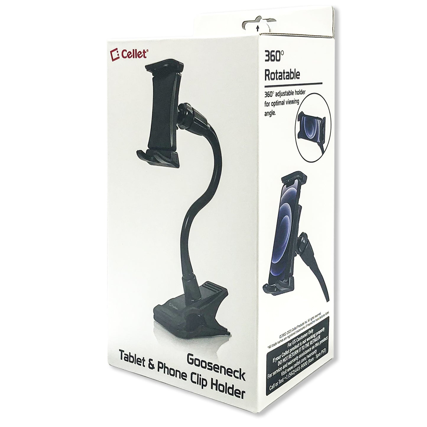 PH500 - Cellet Flexible Gooseneck Tablet & Phone Clip Holder – Adjustable Stand with Heavy-Duty Clamp, 360° Rotation, Non-Slip Rubberized Grips – Compatible with Smartphones, Tablets, Nintendo Switch & More