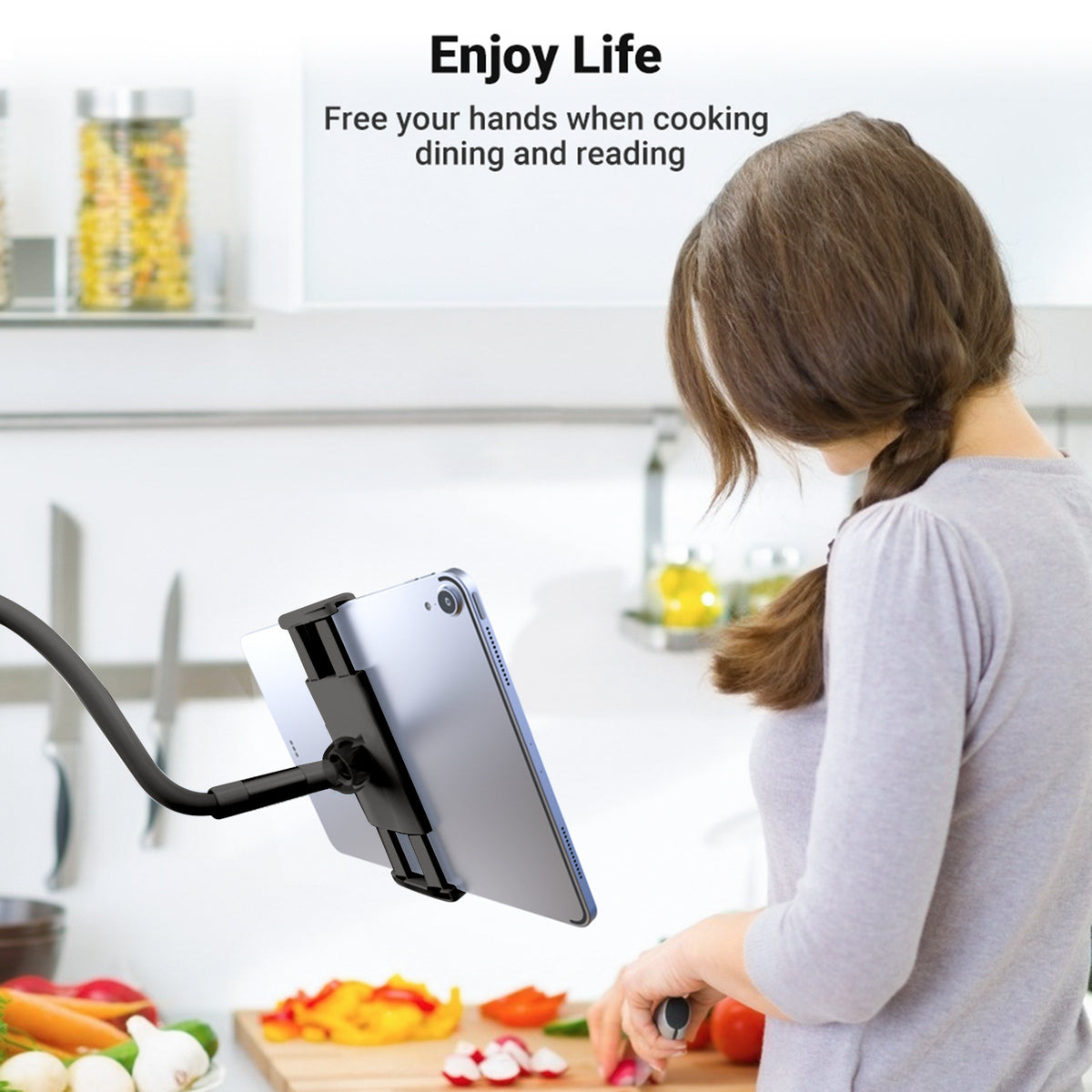 PHX100_WM - iPad/Tablet Holder, Cellet Gooseneck Tablet & Smartphone Desktop Mount with Spring Grips (Fits Devices 4.75-9 Inches)