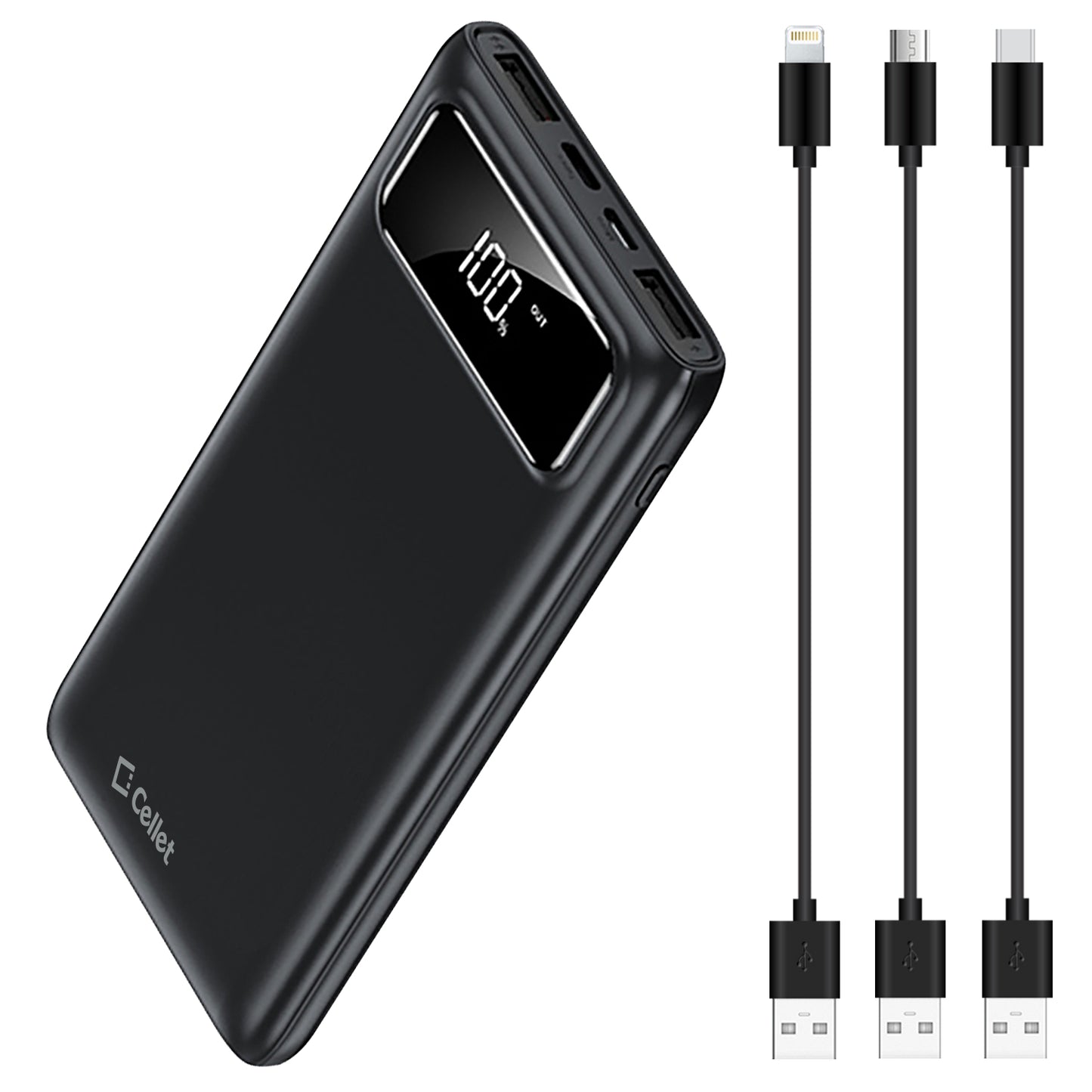 10,000mAh Portable Power Bank with Smart Digital Display Screen Compatible with iPhones Samsung Galaxy, Note, Motorola Moto, Google Pixel - Black