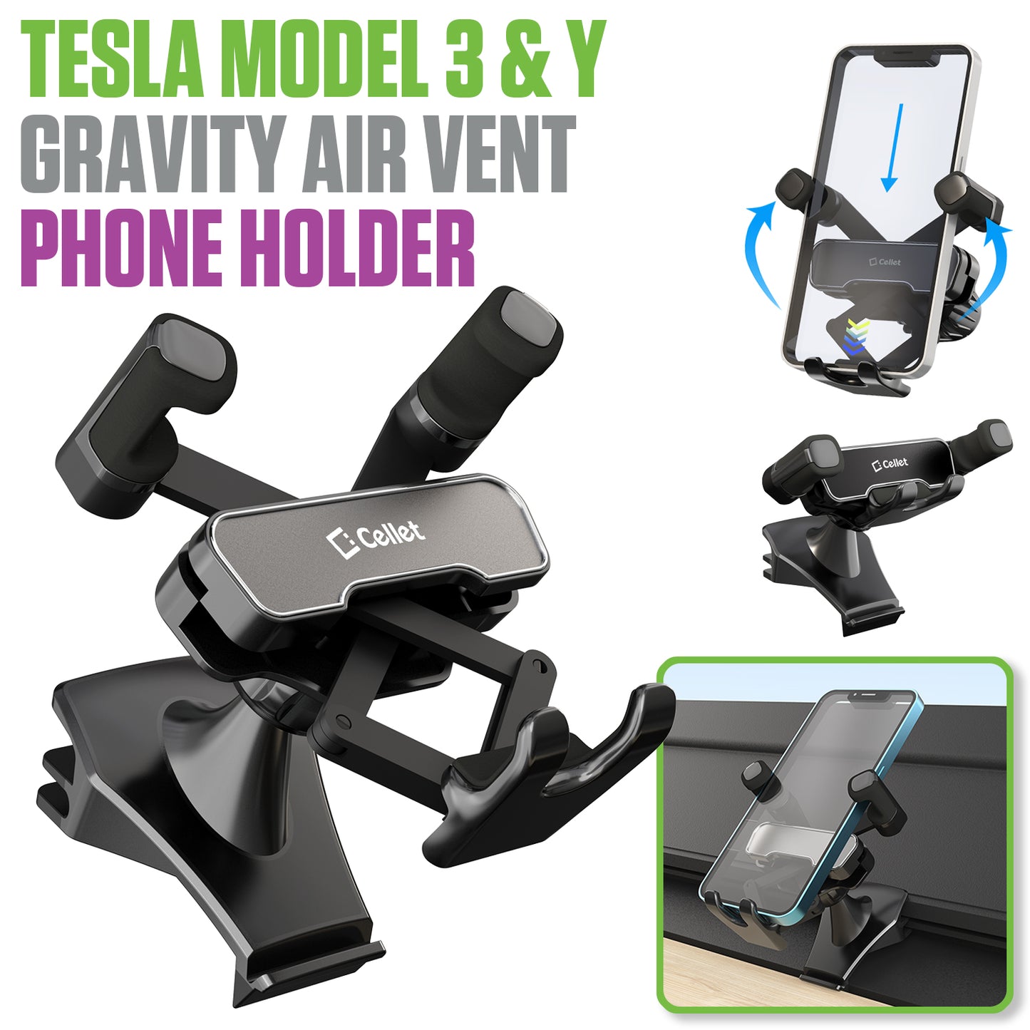 PH250 - Air Vent Mount for Tesla Model 3 & Model Y Compatible with iPhone 14, 14 Pro Max, Galaxy S22 Ultra, S22+ and More