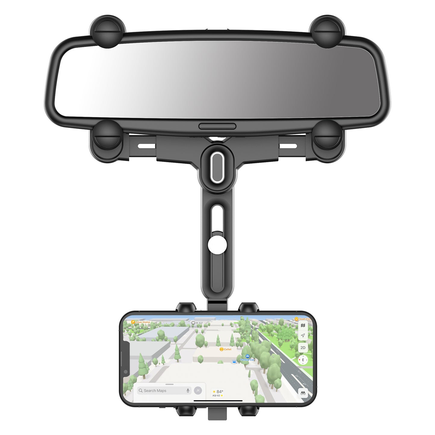 PHMIR5 -  Cellet Rear-View Mirror Phone Mount – 360° Rotation Car Holder for iPhone 15 14 13 Pro Max, Samsung Galaxy S24 S23 Ultra, Adjustable Fit 2.3”-3.75”, Hands-Free GPS Navigation