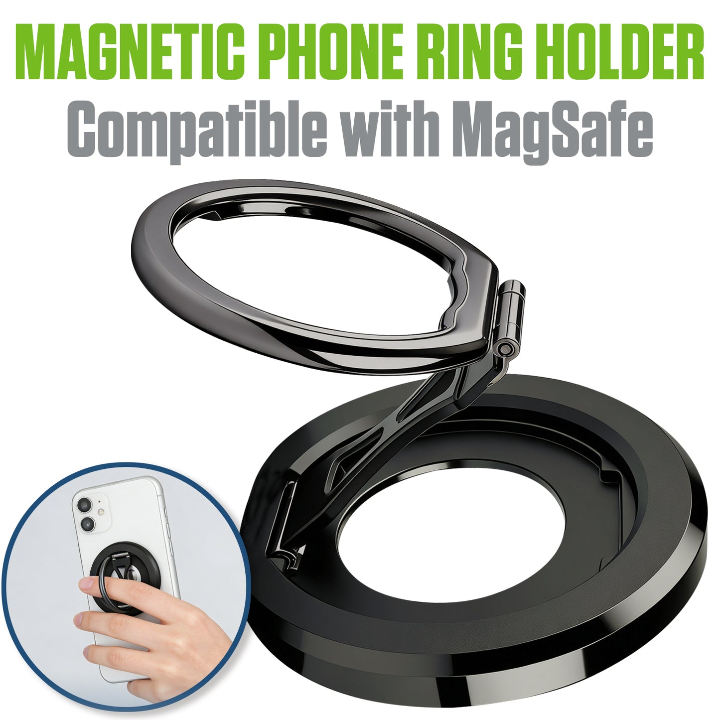 CLCMRINGC - Magnetic Phone Ring Holder Compatible with MagSafe - Ultra-Light 45g Aerospace Design - 360° Rotation & 90° Flip Metal Kickstand - Strong Grip Mount for iPhone 15 14 13 12, Plus, Pro Max & All Cases