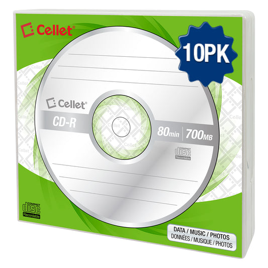 Cellet CD-R 10-Pack – 700MB 80-Minute Blank Discs, 52X Speed for Data, Music, and Photo Recording