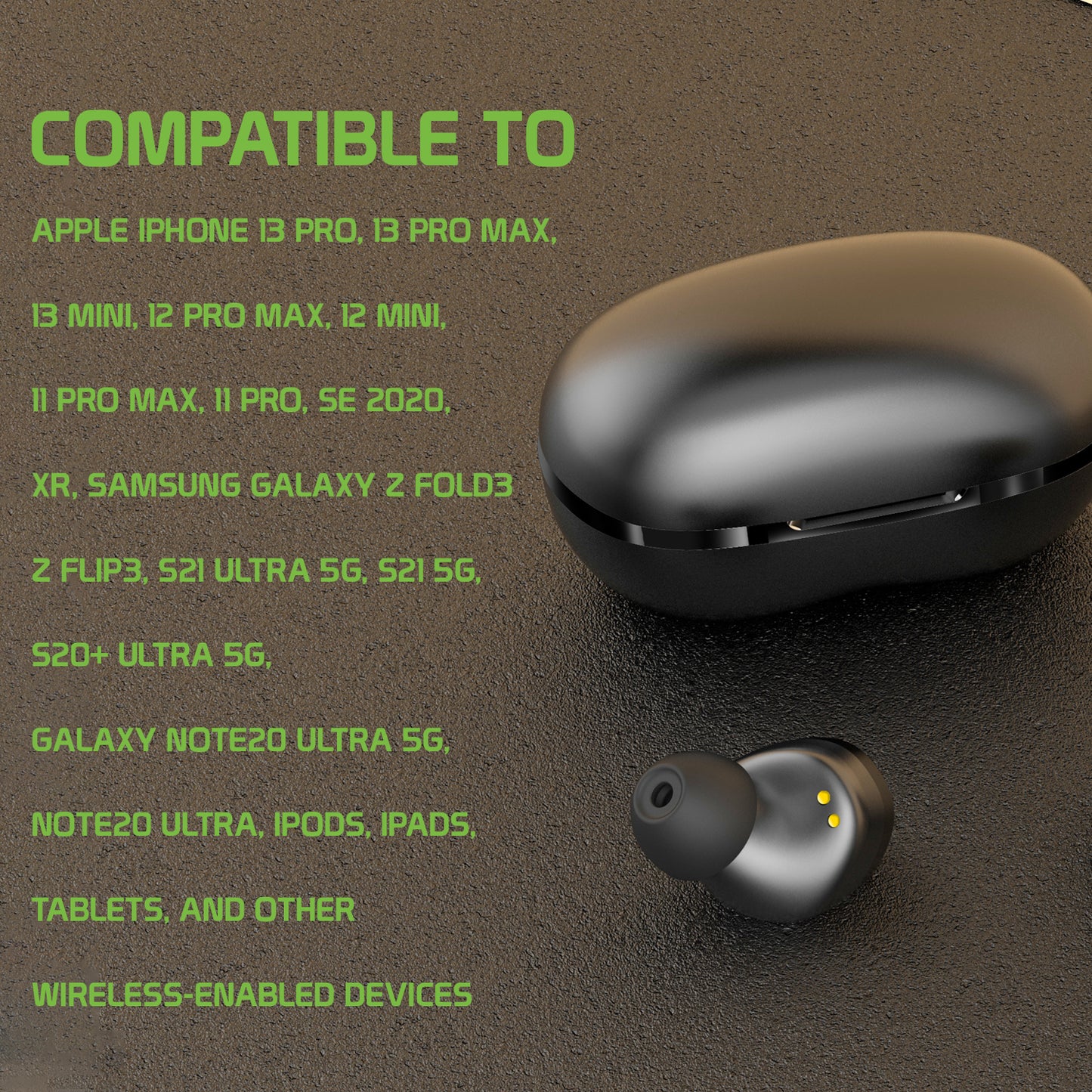 EB400-Premium In-Ear Wireless Earbuds with Charging case, Voice Notifications and Built-in Microphone Compatible to Wireless Enabled Devices